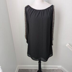 Union of Angels Off The Shoulder Beaded Long Sleeve Black Dress, Medium